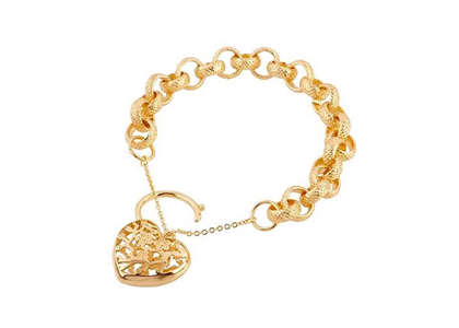 Gold Plated Womens Heart Charm Chain Bracelet